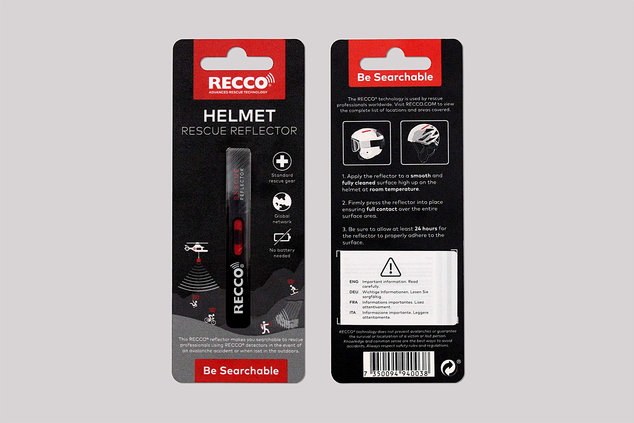 Recco Rescue reflector, for helmets and ski boots, black