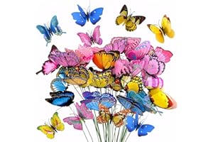 MEIYUETAOSI 50 Pcs Colorful Butterflies Stakes, 3D Colorful Double Wings PVC Waterproof Butterfly Garden Stakes Decorations f