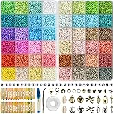 ALIRICH 21600Pcs 3mm Glass Seed Beads for Jewelry Making, 48 Colors Crafts Bead Kit with Letter Smile Face Star Love Heart Beads, Gold Silver Findings Beads for DIY Art Bracelets Necklaces for Women