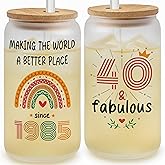 Vivulla68 40th Birthday Gifts Women Men - 40 Year Old Gifts For Her Him - 40th Birthday Ideas - 1985 Birthday Gift - Turning Forty - Forty Birthday Frosted Glass With Lid And Straw