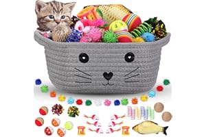 Zopeal 58 Pcs Cat Storage Basket Gift Toys Set, Colorful Flashing Balls Pet Bell Crinkle Balls Spring Toys Attract Cat to Swat, Hunt, Interactive for Pet(Grey,9.8 Inch)