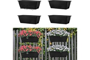Skcoipsra 4 Pack 16Inch Hanging Planters for Railings, Flexible Clamp-On Flower Pot Holder with Drainage, Railing Planter Box for Balcony, Deck & Fence (Planter Included)