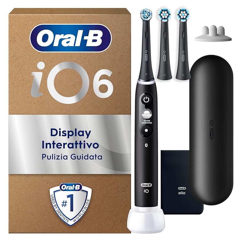 Oral-B iO 6 Spazzolino Elettrico Ricaricabile Nero, 3 Testine Di Ricambio