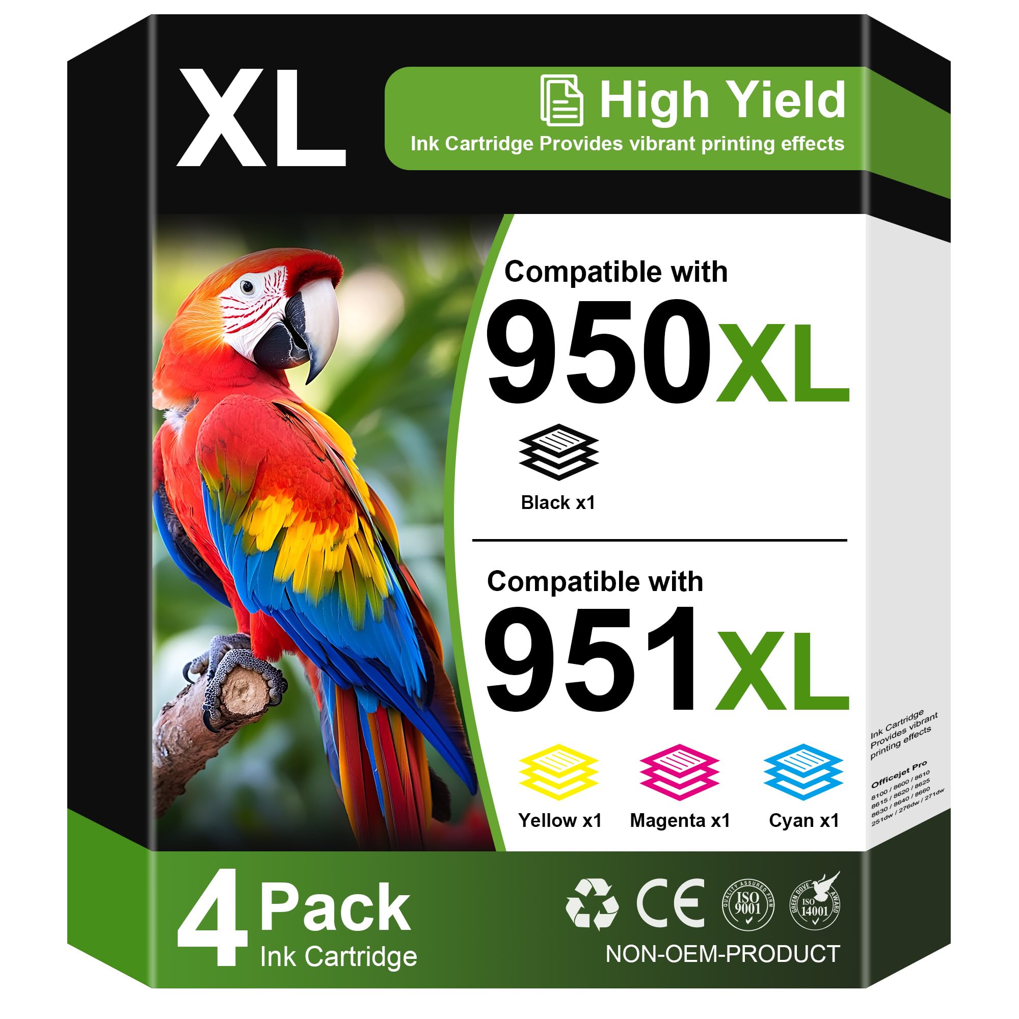 Jettruemedia 950XL 951XL Ink Cartridges for HP 950 951 XL Ink Compatible with HP OfficeJet Pro 8100 8610 8600 8615 8620 8600 8630 8640 8660 8625 251dw 271dw 276dw(Black Cyan Magenta Yellow 4 Pack)
