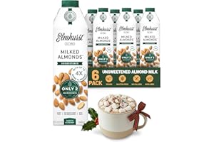 Elmhurst 1925 Unsweetened Almond Milk - 32 Ounce (Pack of 6) Dairy-Free, Vegan, Kosher, No Added Sugar, Shelf Stable Milk Made with Water & Almonds for Healthier, Simpler Plant-Based Alternatives