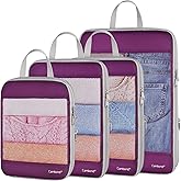 Cambond See Through Mesh Compression Packing Cubes - 4 Piece Expandable Space Saving Packing Cubes for Travel, Lightweight Travel Bags Luggage Packing Organizer Essentials for Suitcases, Purple