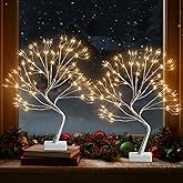 EAMBRITE Fairy Light Tree, 108 Led Light up Trees Decor Indoor, 8 Modes Fairy Light Spirit Tree for Christmas Decorations, USB& Battery Tabletop Bonsai Tree for Home Bedroom Decorations (2 PK, Sliver)