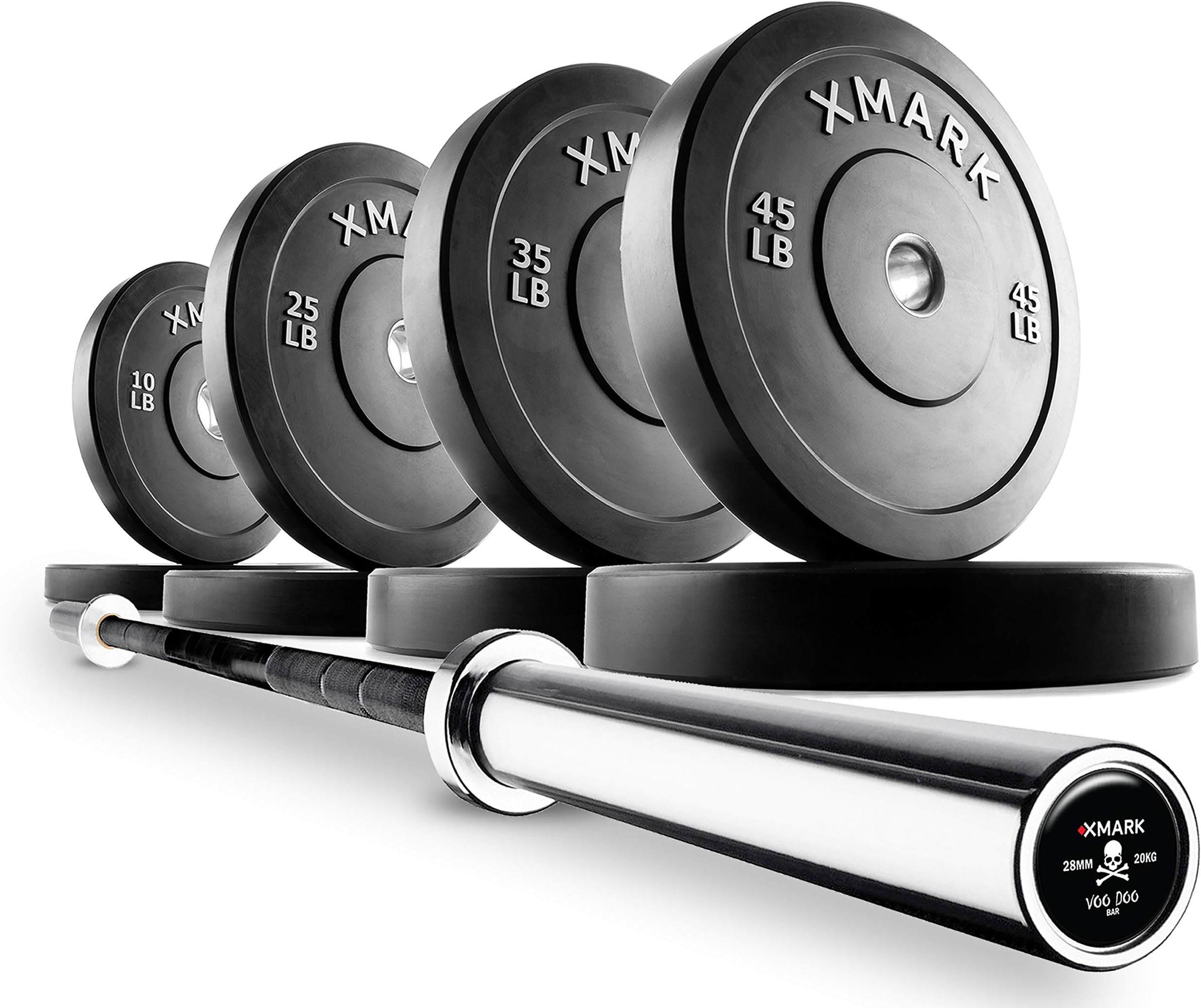 XMark Deadlift Voodoo Commercial Olympic Bar and Slim Profile, Low Bounce Premium Olympic Bumper Sets, XM-3385