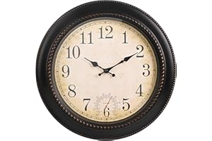 JOMPARIS Outdoor Clock 18 Inch Large Wall Clocks with Thermometer for Living Room Patio Pool Garden-Retro Style (Bronze)