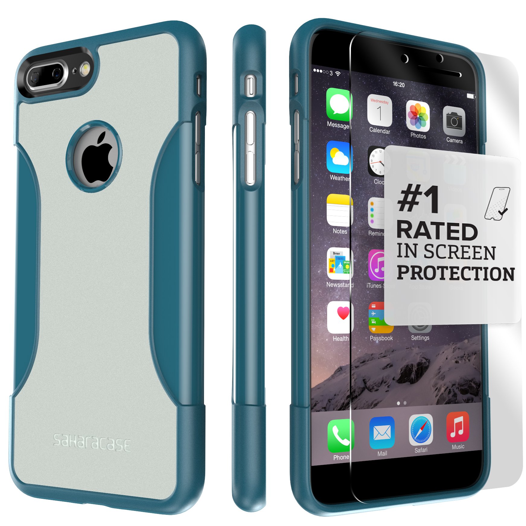 iPhone 8 Plus and 7 Plus Case, SaharaCase Classic Protection Kit Bundle with [ZeroDamage Tempered Glass Screen Protector] Rugged and Slim - Gray Blue
