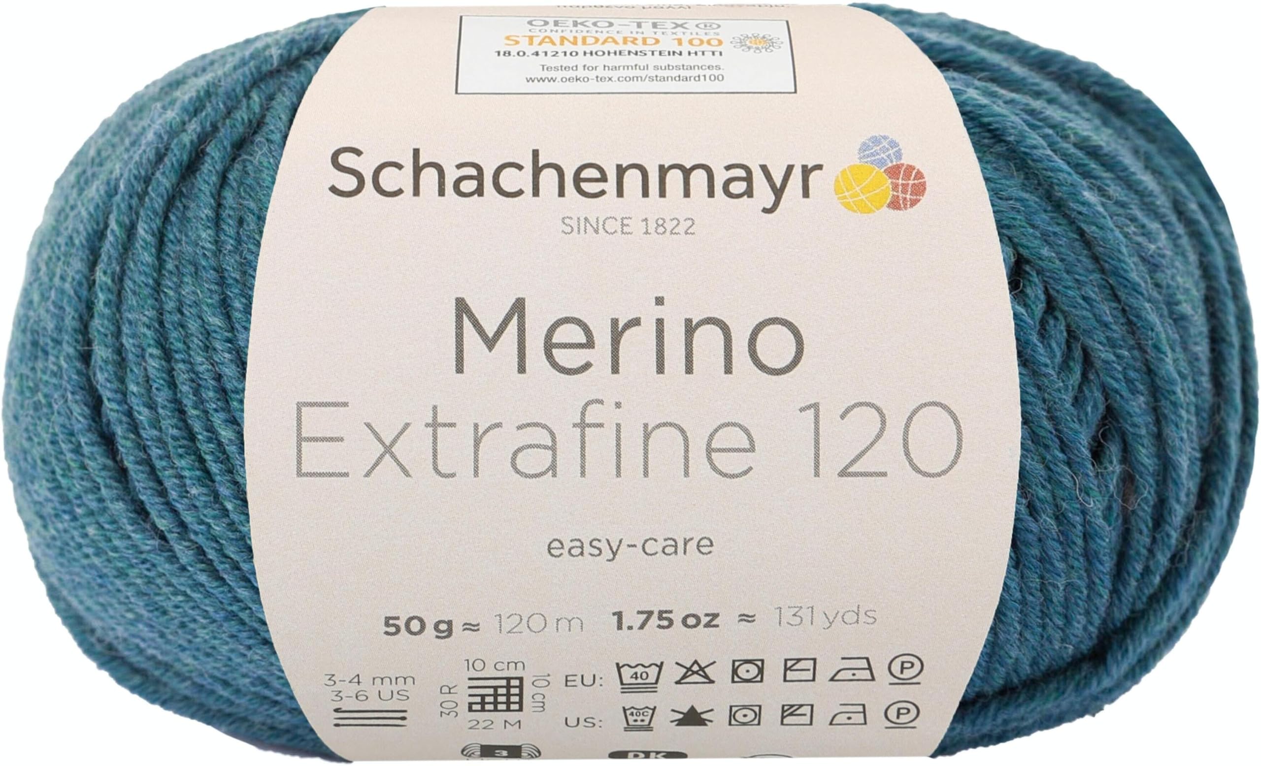 Schachenmayr 120 9807552 Extra-Fine Merino Wool Hand Knitting Yarn, wool, Meerblau Meliert, 10 x 10 x 7 cm