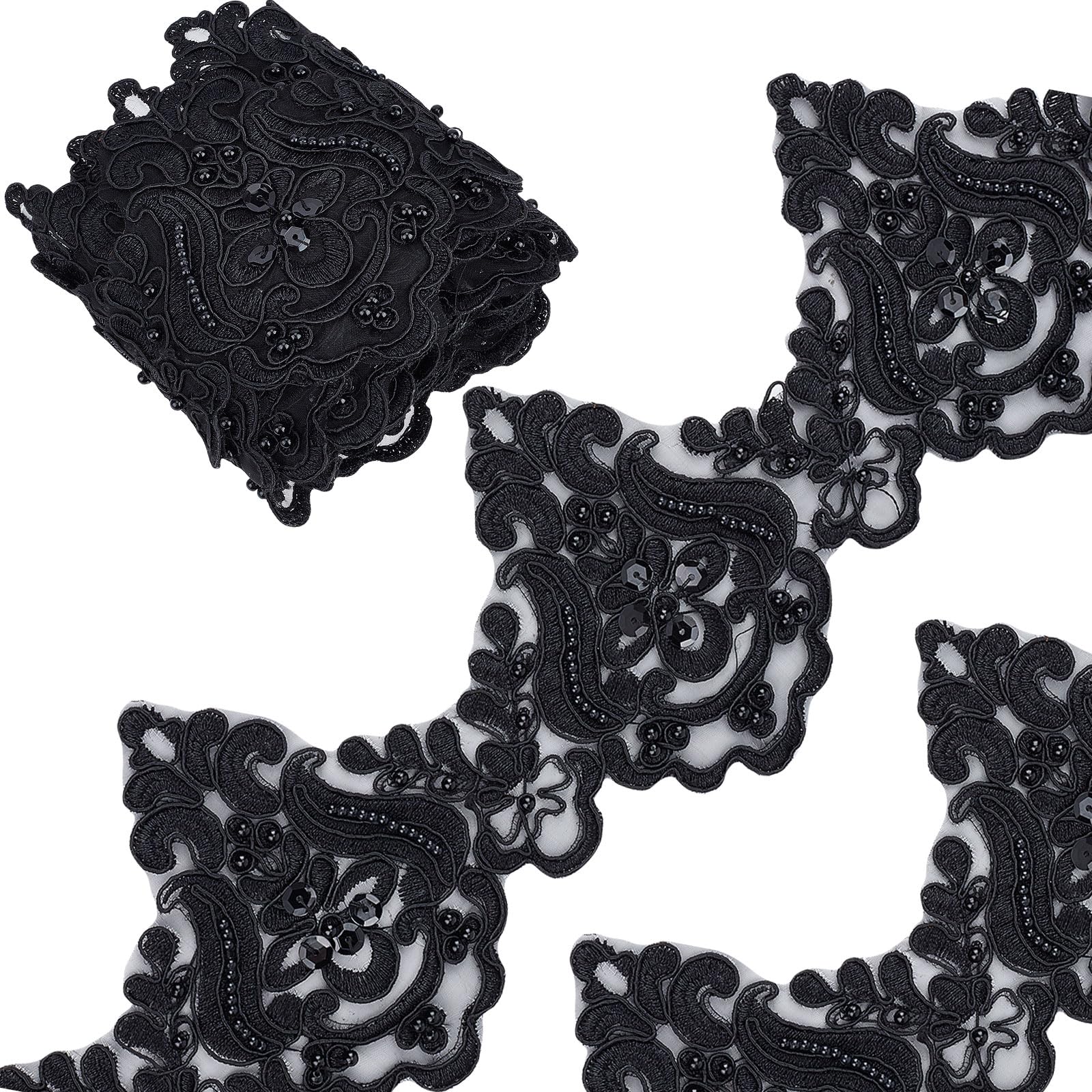 Photo 1 of GORGECRAFT 3 Yards 5 Inch Black Venice Lace Trim Inelastic Embroidery Scalloped Trims Embroidered Flower Ribbon Bead Wave Pattern Ribbons for Sewing Craft Curtain Tablecloth Slipcover Bridal Decor