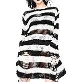 Zhiyouni Punk Gothic Sweater for Women Men Hollow Out Loose Knit Pullover Tops
