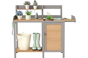 WOOD-NATRL Wooden Potting Bench Table with Sink,Outdoor Garden Table Work Bench with Storage, Workstation for Outside Lawn Patio