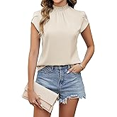 Blooming Jelly Women's Business Casual Cap Sleeve Mock Neck Blouse