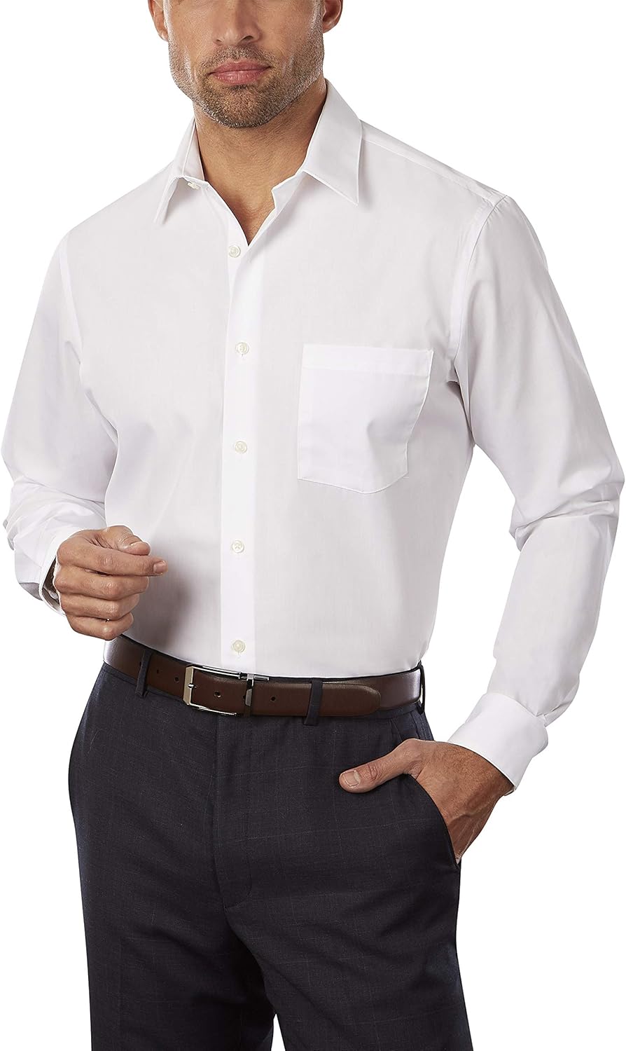 Van Heusen Men's Dress Shirt Fitted Poplin Solid at  Men’s Clothing store