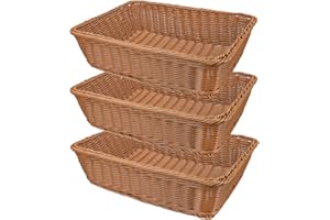 Yarlung 3 Pack Imitation Rattan Woven Bread Baskets, 11.8 Inch Poly Wicker Fruit Baskets for Food Serving, Display, Vegetable