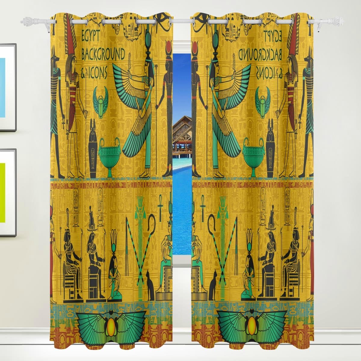 WOZO Old Ancient Egyptian Window Curtain Panels Drape 84 x
