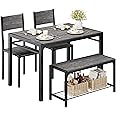 Shahoo Kitchen Table and 2 Chairs for 4 with Bench, 4 Piece Dining Sets for Small Space, Grey