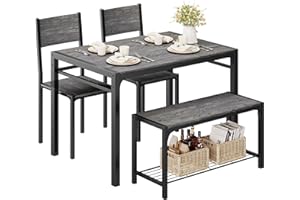 Shahoo Kitchen Table and 2 Chairs for 4 with Bench, 4 Piece Dining Sets for Small Space, Grey Wash
