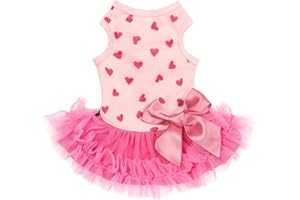Fitwarm Sparkly Heart Dog Tutu Dress, Birthday Clothes for Small Dogs Girl, Pet Outfit, Light Pink, Hot Pink, Small