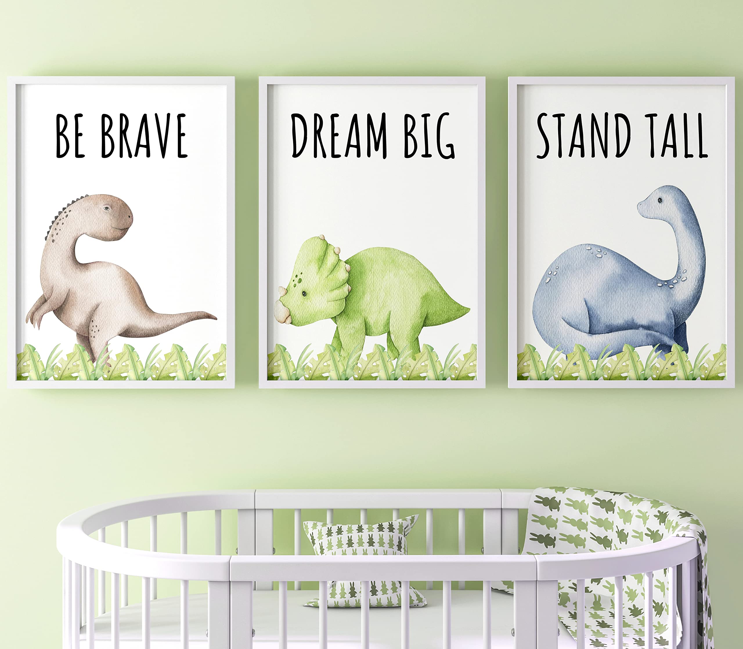 Dream Big Stand Tall Be Brave - Dinosaur Poster Set of 3, Unframed, A4, Baby Boy or Girl Nursery, Bedroom Decor, Wall Art