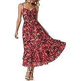 GRACE KARIN Women's Summer Floral Maxi Dress Spaghetti Strap A Line Beach Boho Dresses Ruffle Tiered Casual Dress