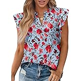 Zenlonr Womens Dressy Casual Tops 2026 Summer Ruffle Cap Sleeve V Neck Shirts Boho Floral Blouses Vacation Outfits