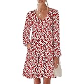 ANRABESS Womens Long Sleeve Dress 2026 Fall Casual V Neck Tiered Flowy Short Dresses Spring Beach Travel Vacation Clothes