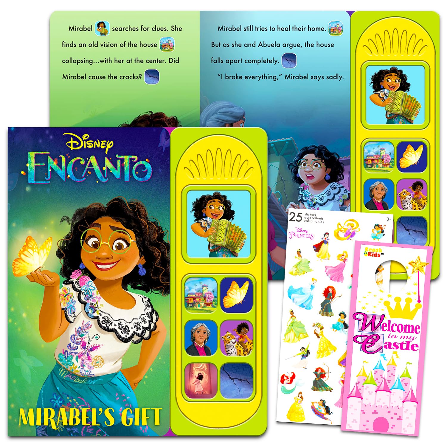 Photo 1 of Disney Encanto Sound Book Set for Kids, Toddlers - Encanto Activity Bundle Includes Mirabel Interactive Sound Book with Buttons Plus Stickers and Door Hanger | Disney Interactive Books