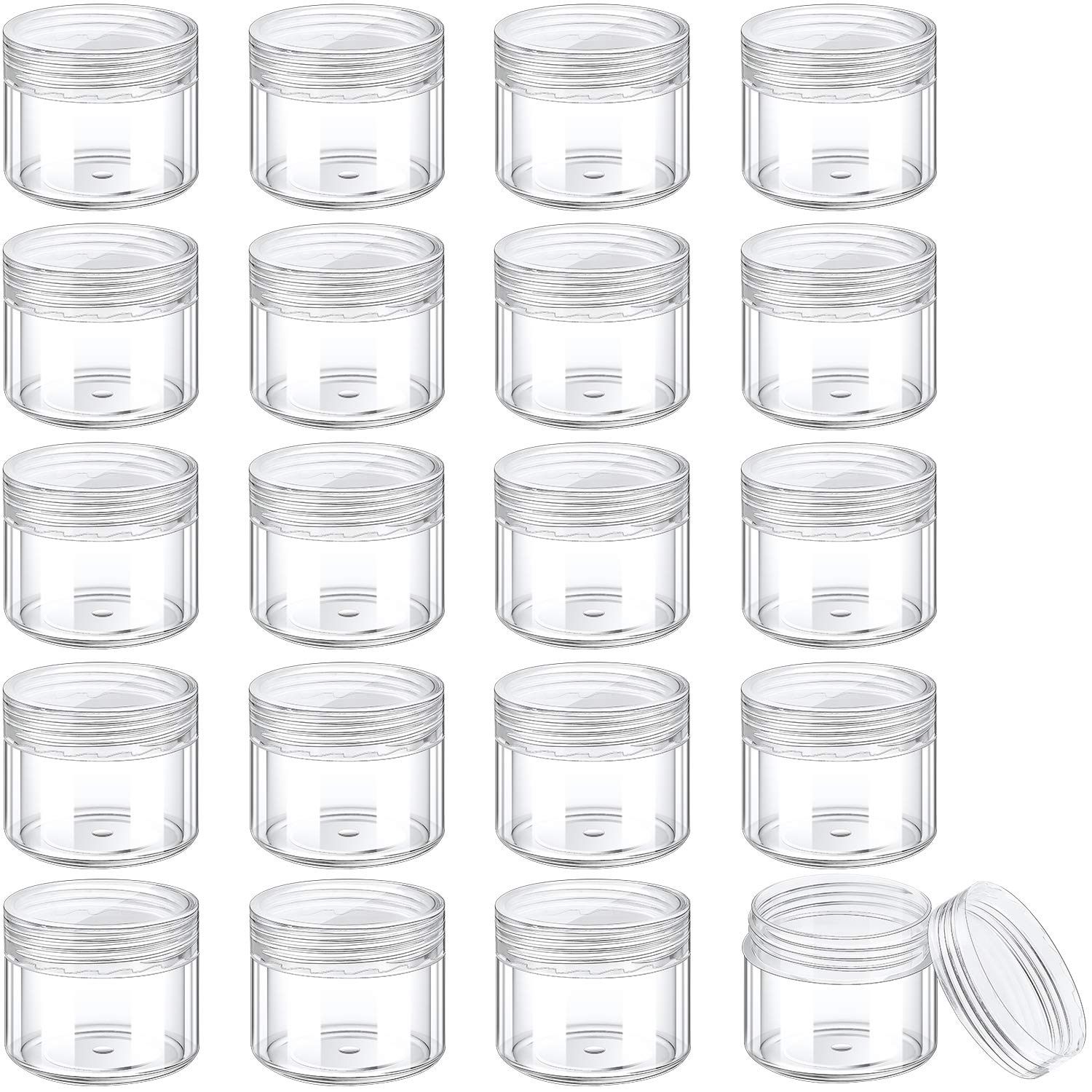 Photo 1 of 20 Pieces Round Pot Jars Plastic Cosmetic Containers Set with Lid for Liquid Creams Sample, 20 ml/ 0.7 oz (Clear Lid)