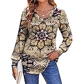 Zeagoo Women's Puff Long Sleeve Shirts Pleated V Neck Fall Tunic Tops Blouse Dressy Casual Summer T-Shirts