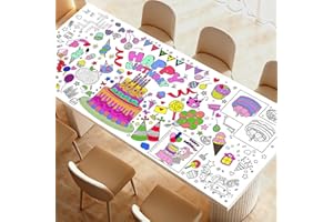 Raissily Birthady Giant Coloring Poster, 33.8 x 72 Inches Jumbo Paper Tablecloth with 6 Puzzle Games Banner Page Kids Adults Art Craft Supplies Gift Toy Party Decoration Classroom Color Table Sheet