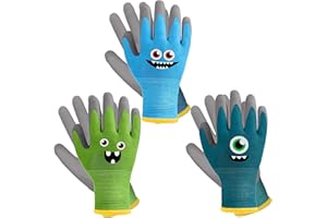 JOOTTUAN 3 Pairs Kids Gardening Gloves Children Yard Work Gloves Soft Rubber Coated Garden Gloves for Toddlers Girls Boys
