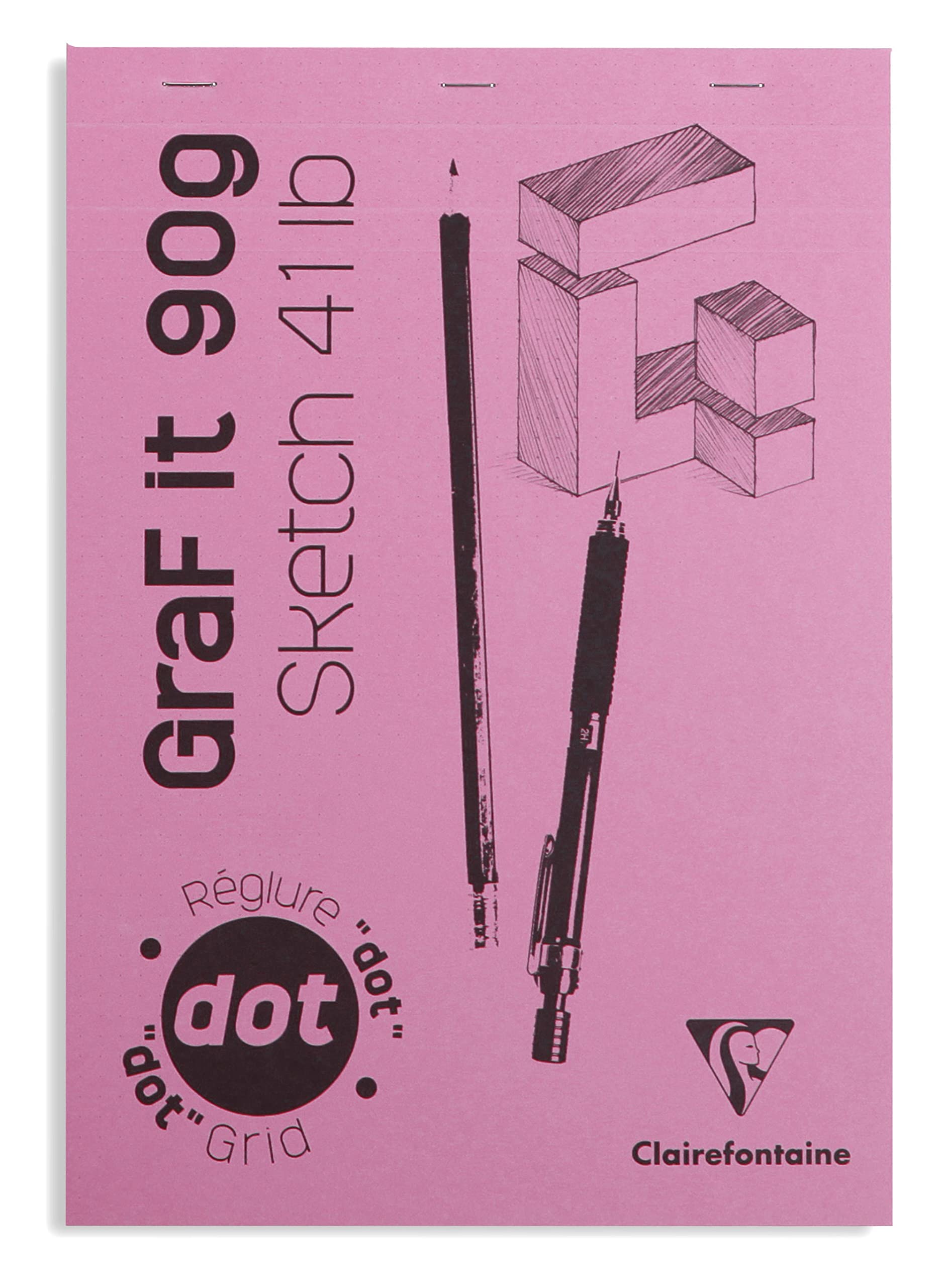 Clairefontaine 96695C Bloc Agrafé GraF'it - 80 Feuilles Papier Dessin Croquis - Réglure pointillés DOT - Feuilles Détachables - A5 14,8x21 cm 90g - Couverture Rose - Paquet de 10 blocs