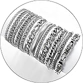 Masedy 12PCS Stainless Steel Cuban Link Chain Bracelets for Men Women Gold Figaro Rope Chain Men's Curb Chain Bracelets Set Box Square Rolo Twisted Wrist Bracelets 7.5/8.3/9inch