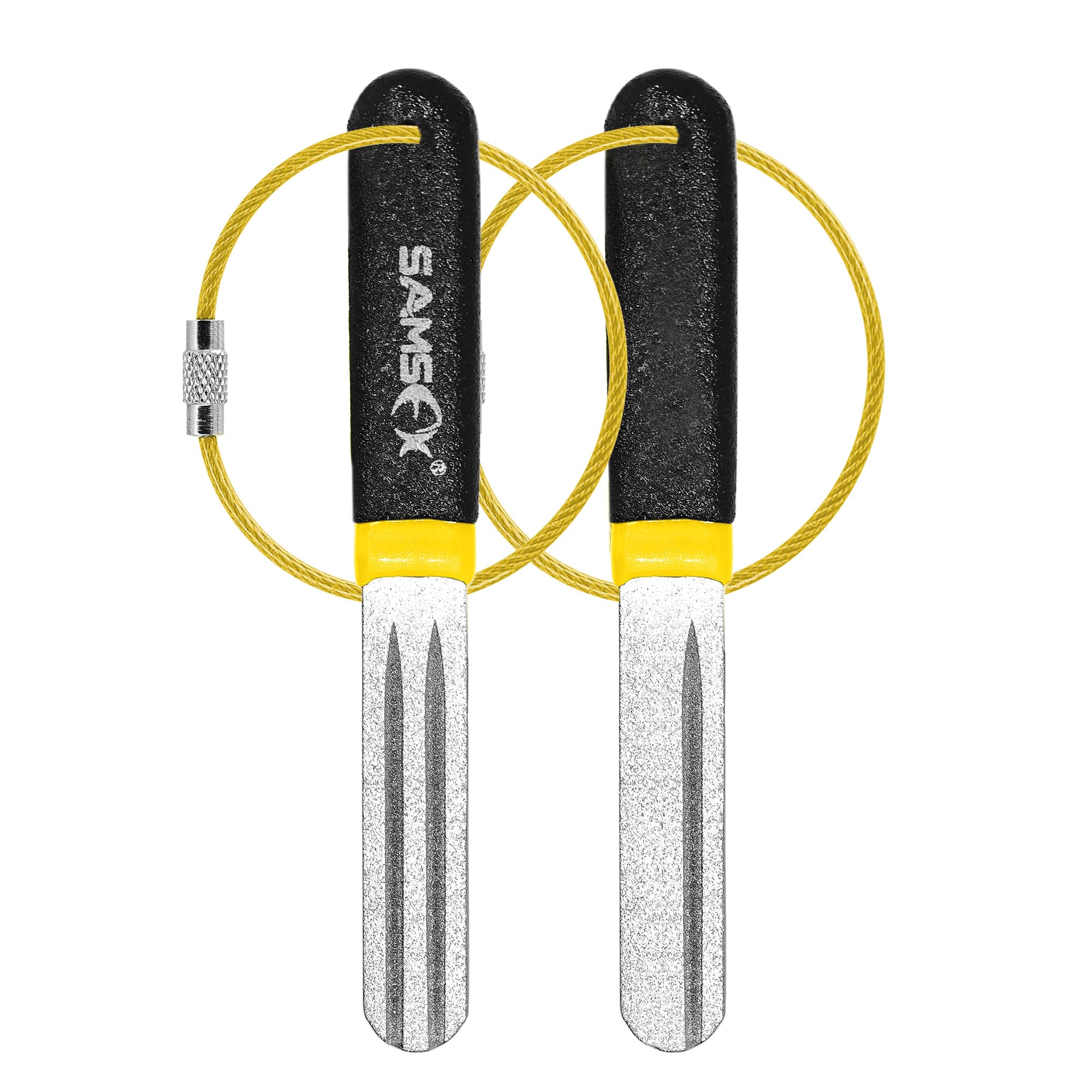 SAMSFX Fishing Dual Grit Diamond Fishing Hook Sharpener Stone Fish Knife Grinding Tool for Anglers Vest Pack Assortment 2PCS in Pack (Black & Yellow Handle)