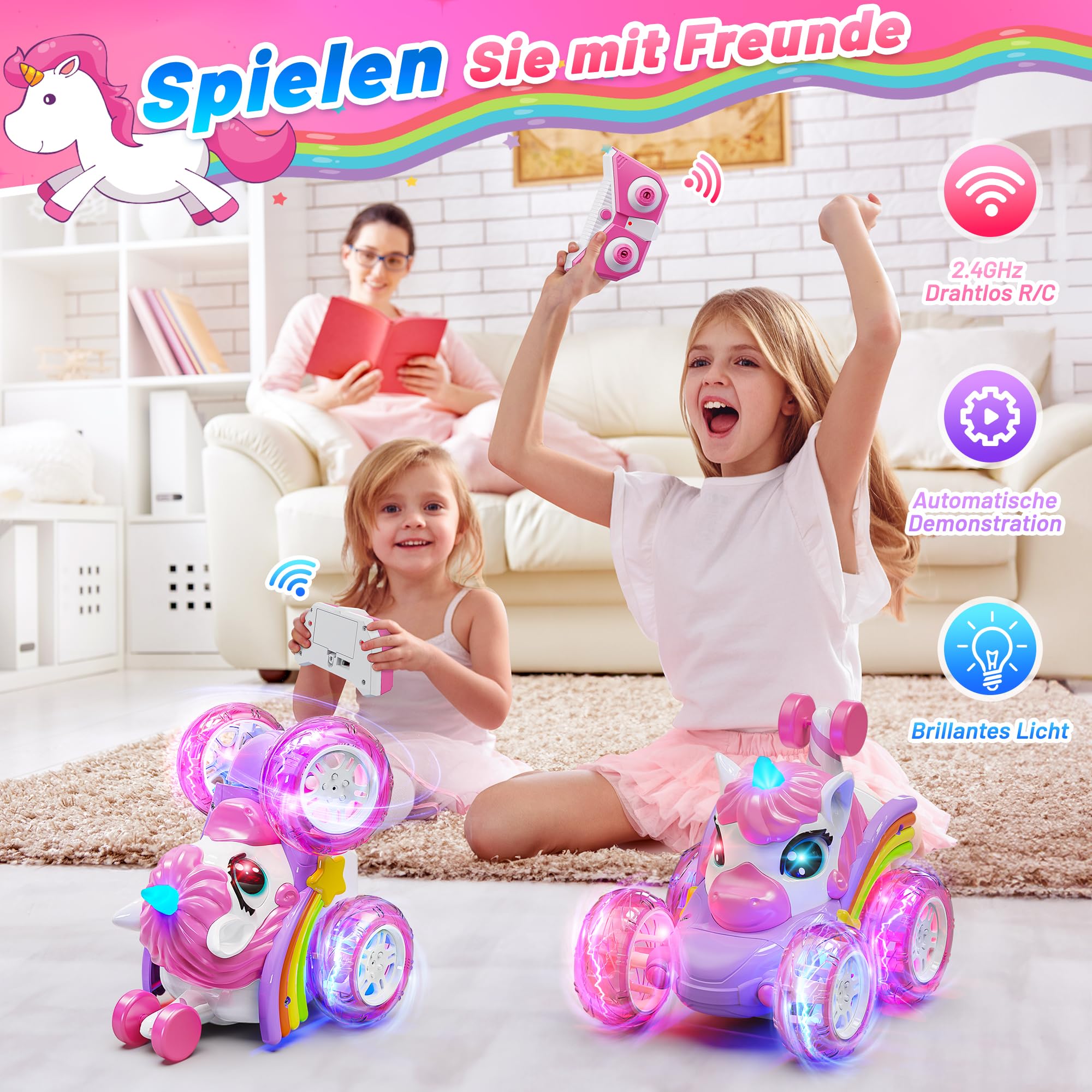 Hot Bee Einhorn LED RC Auto, Ferngesteuertes Spielzeug für Mädchen 3–6 2