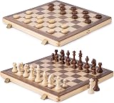 A&A 15 inch Folding Chess Checkers Set Staunton Pieces 3 inch King 2 Extra view 5