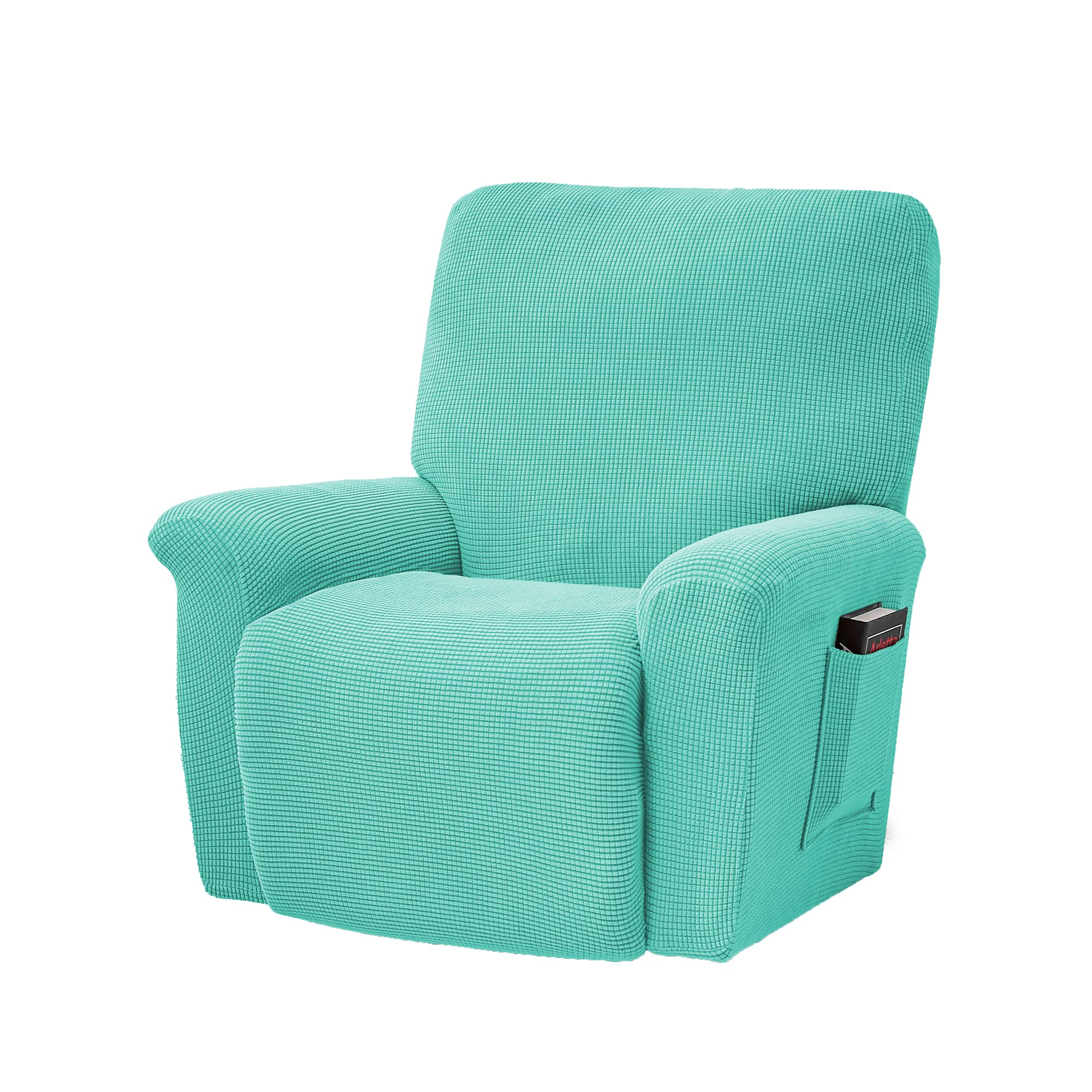 Photo 1 of CONRUSER Stretch Recliner Chair Covers, 4-Piece Soft Sofa Cover Thick Single Seat Couch Cover Jacquard Recliner Slipcover with Pocket (Aqua)