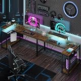 Bestier 147CM L-Shaped Desk with Power Outlets LED Lights USB Ports view 8