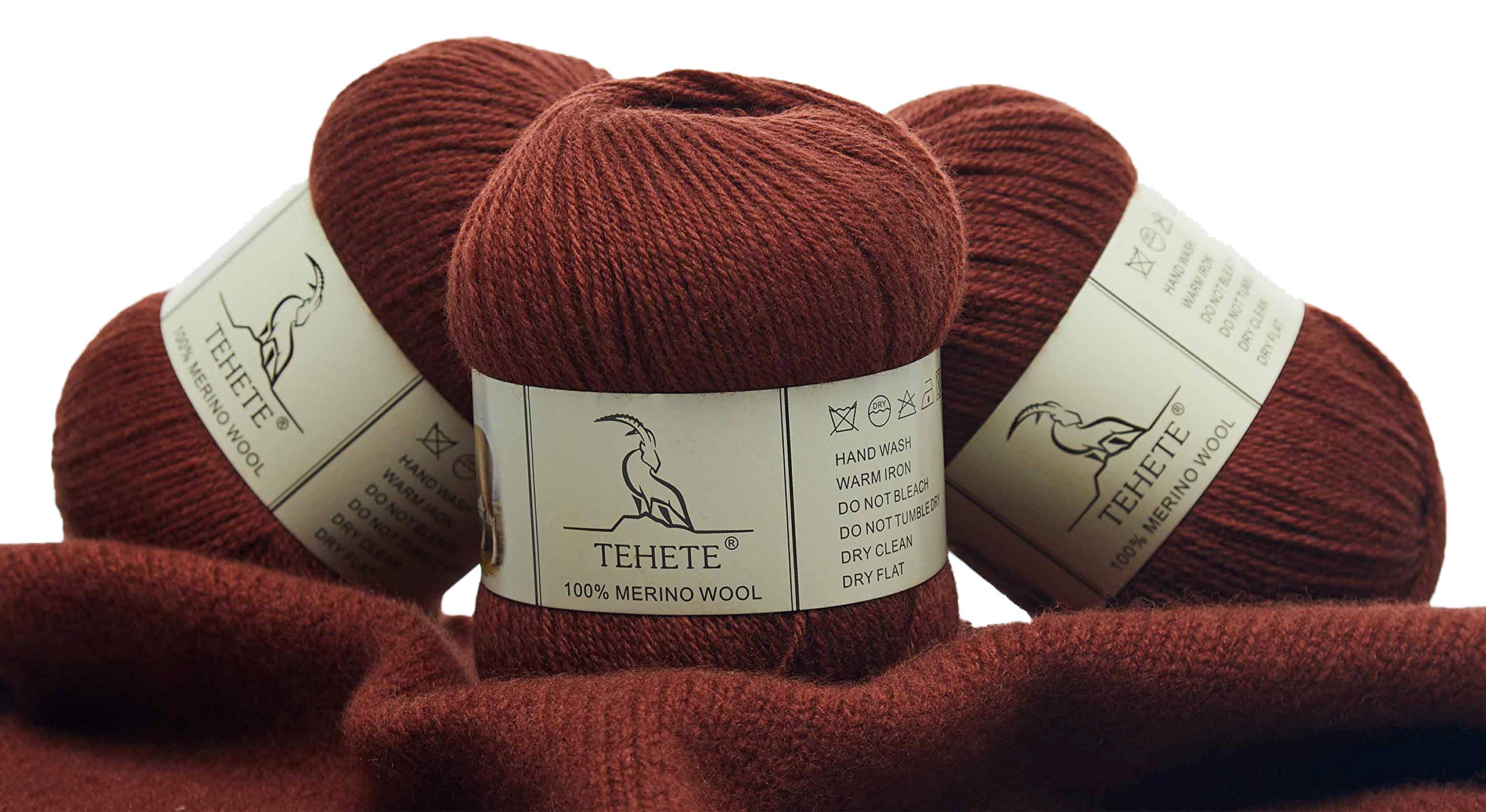 TEHETE 100% Merino Wool Yarn for Knitting and Crochet 3ply 3 × 50g, 250m, 3 Balls Pack Soft and Luxurious-Caramel Brown