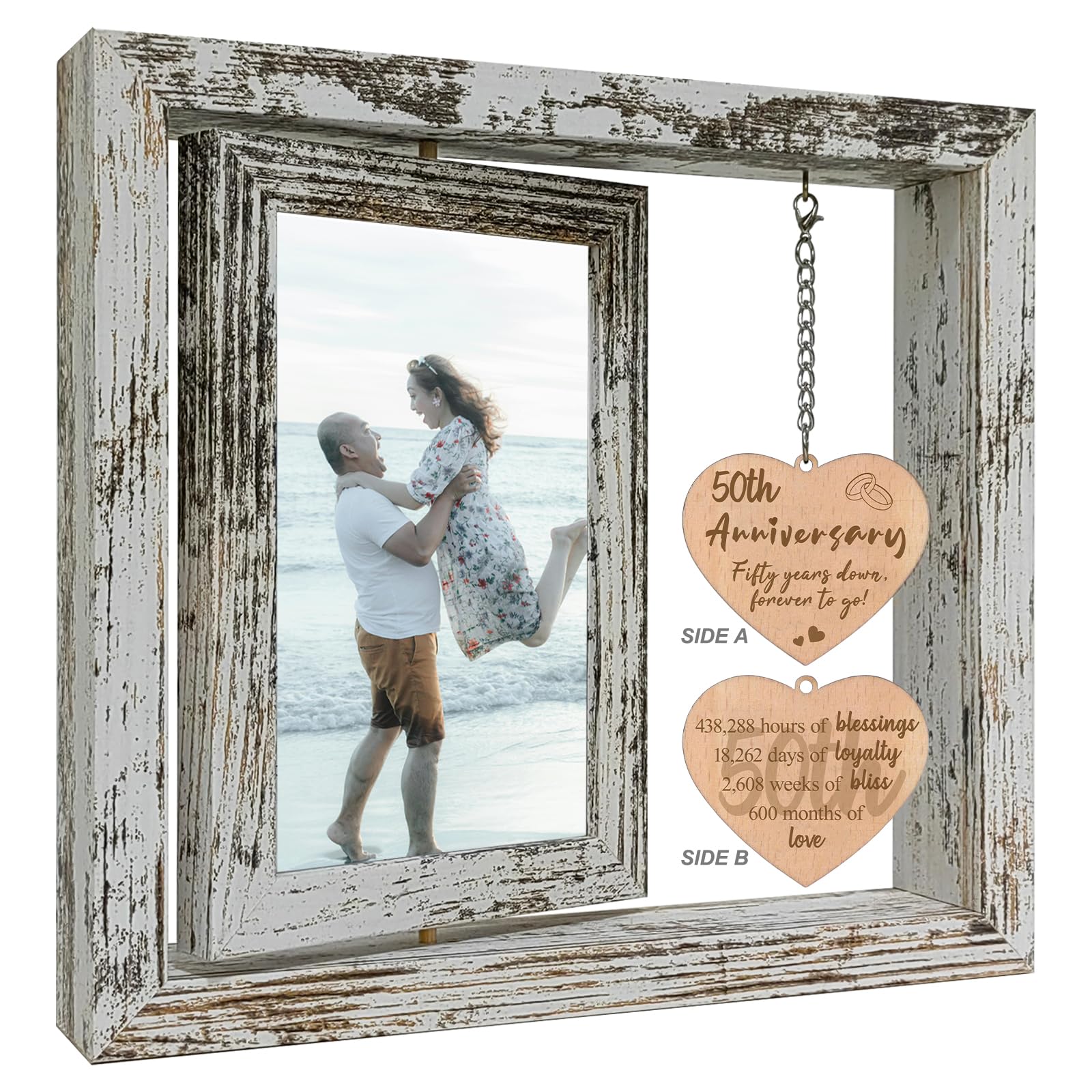 50TH Wedding Anniversary Rotating Photo Frame Gifts, 50 Year Golden Anniversary Photo Frame Gifts for Couple Parents (Dis Two 15x10 cm)