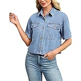 Kedera Womens Crop Denim Shirt Short Sleeve Button Down Short Jean Jacket Trendy Jean Tops Shackets