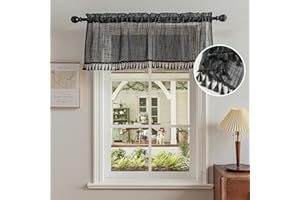 BD BEDA HOME Beda Home Tassel Linen Textured Swag Curtain Valance for Farmhouses’ Kitchen; Light Filtering Rustic Short Swag Topper for Small Windows Bedroom Privacy Added Rod Pocket Design (52W x 18L, Black)