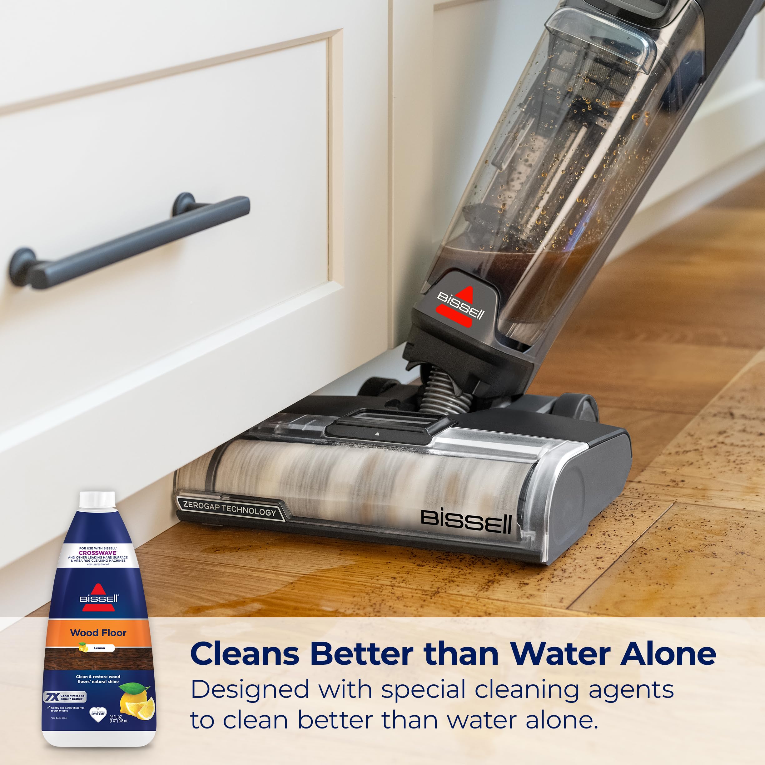 Bissell CrossWave & SpinWave Wood Floor Cleaning Formula, 32 oz, Dissolves Dirt, Grime, and Sticky Messes, Safe on Sealed Floors, Pair with CrossWave, SpinWave, & Other Hard Surface Cleaners, Lemon