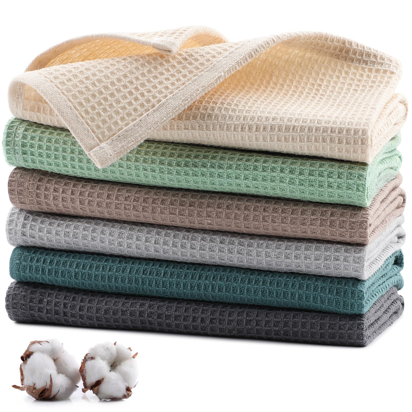 Jogoico 100% Cotton Kitchen Cleaning Cloths 6 PCS Highly Absorbent Soft Dish Cloths 35 x 35 cm Kitchen Dish Towels Quick Drying Kitchen Cloths Waffle Hand Towels for Kitchen Cleaning - Multi Color