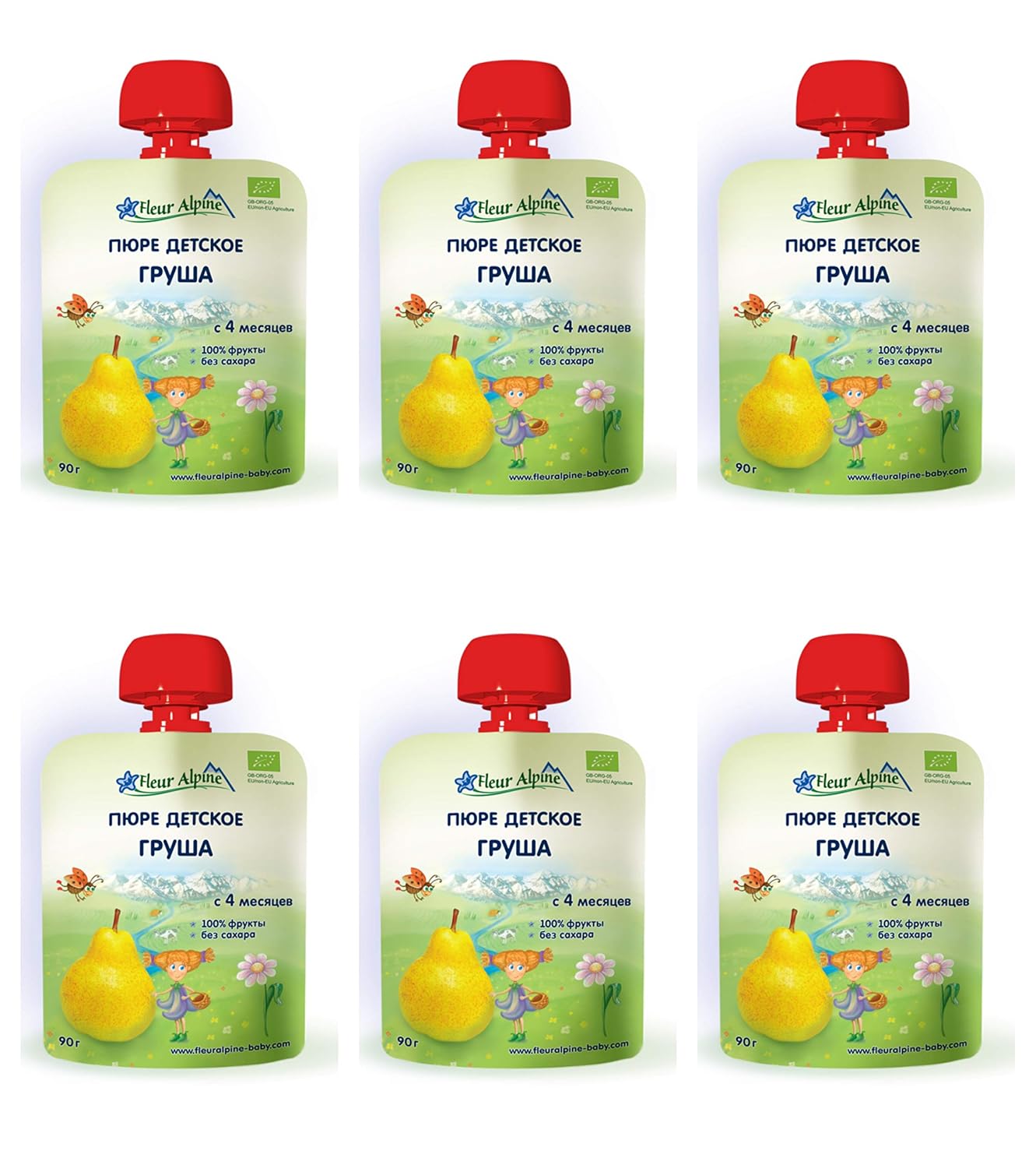 Fleur Alpine Europian Organic Baby Fruit Puree Pear from 4 months 90g pack of 6
