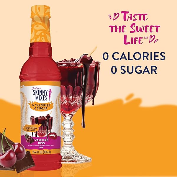 JORDAN’S SKINNY MIXES SUGAR FREE COFFEE SYRUP, HOLIDAY VAMPIRE KISS COFFEE FLAVORING SYRUP, ZERO CALORIE DRINK MIX FOR LATTES, BAKING, PROTEIN SHAKE, DAIRY & GLUTEN FREE, KOSHER, 25.4 FL OZ
