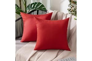 MIULEE Pack of 2 Decorative Outdoor Solid Waterproof Throw Pillow Covers Christmas Faux Linen Garden Farmhouse Cushion Cases for Summer Patio Tent Balcony Couch Sofa 18x18 Inch Red